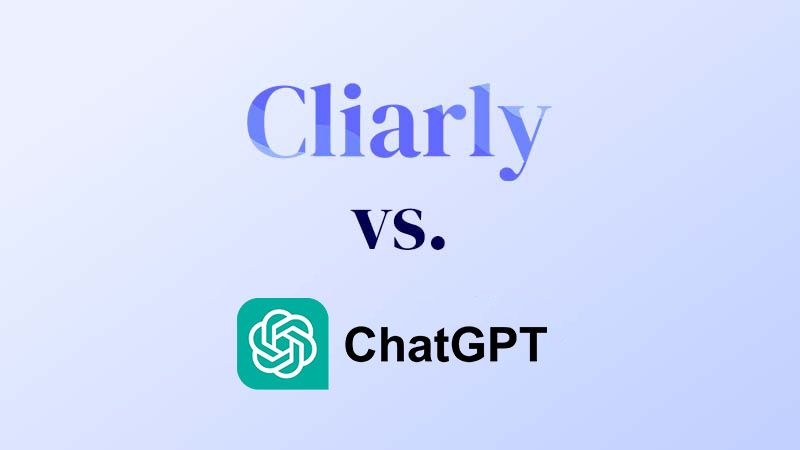 Grafik med teksten 'Cliarly VS. ChatGPT'. Illustration til artikel om forskellen på Cliarly og ChatGPT.