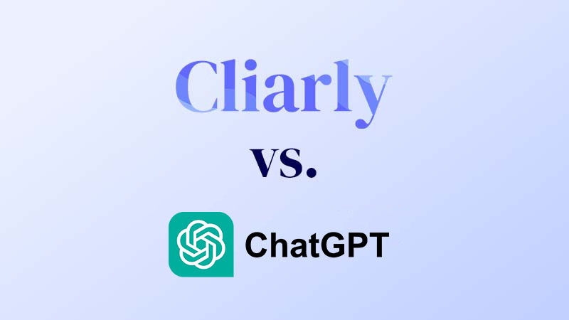 Grafik med teksten 'Cliarly VS. ChatGPT'. Illustration til artikel om forskellen på Cliarly og ChatGPT.